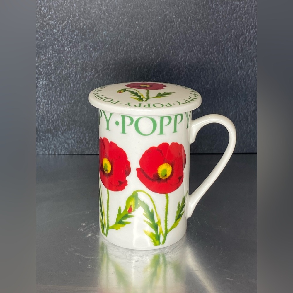 VTG & RETIRED Kent Pottery Red Poppy Coffee Mug Tea Cup & Lid